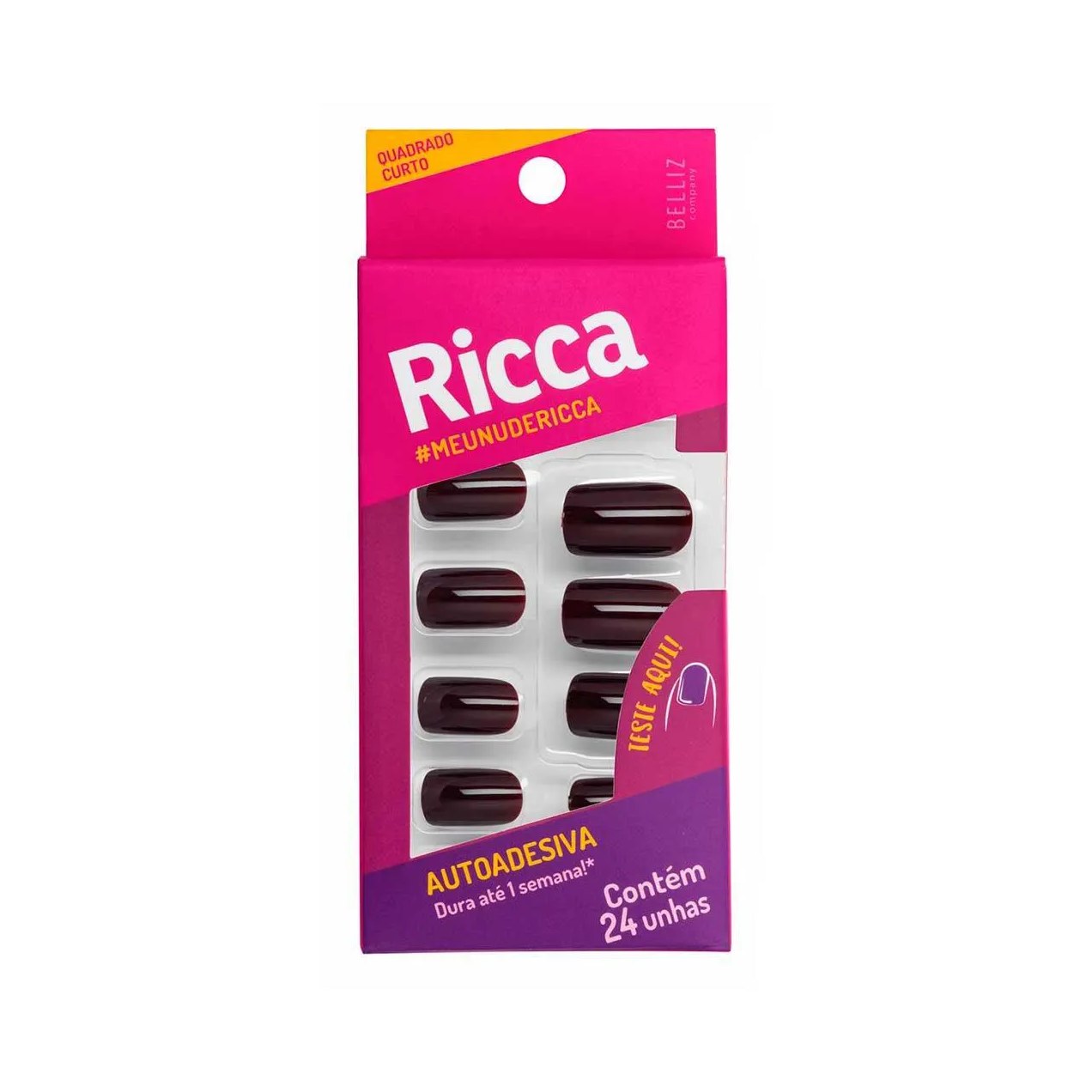 Unha Postiça Autoadesiva Ricca Chocolate com 24 Unidades