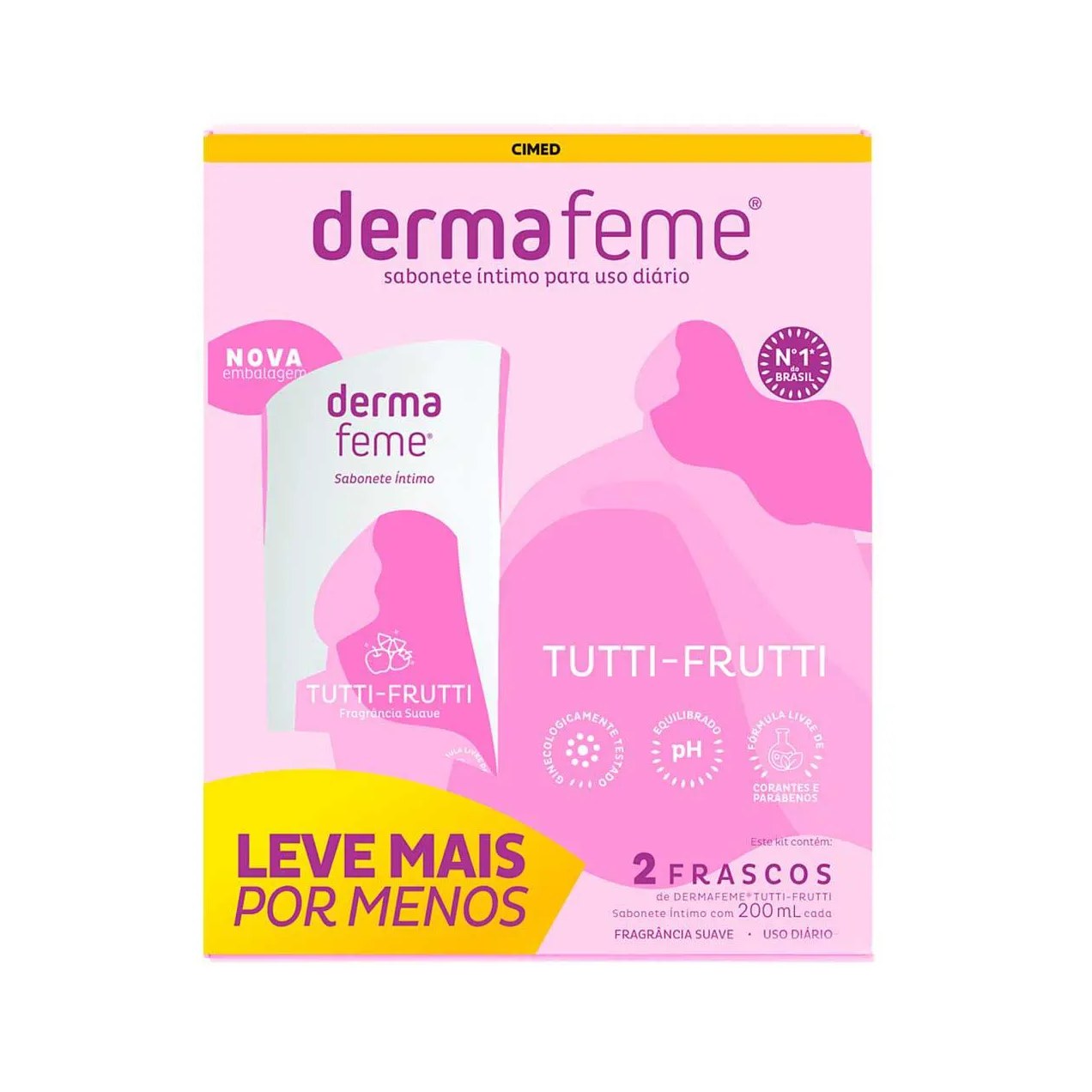 Kit Sabonete Líquido Íntimo Dermafeme Tutti-Frutti com 2 Unidades de 200ml