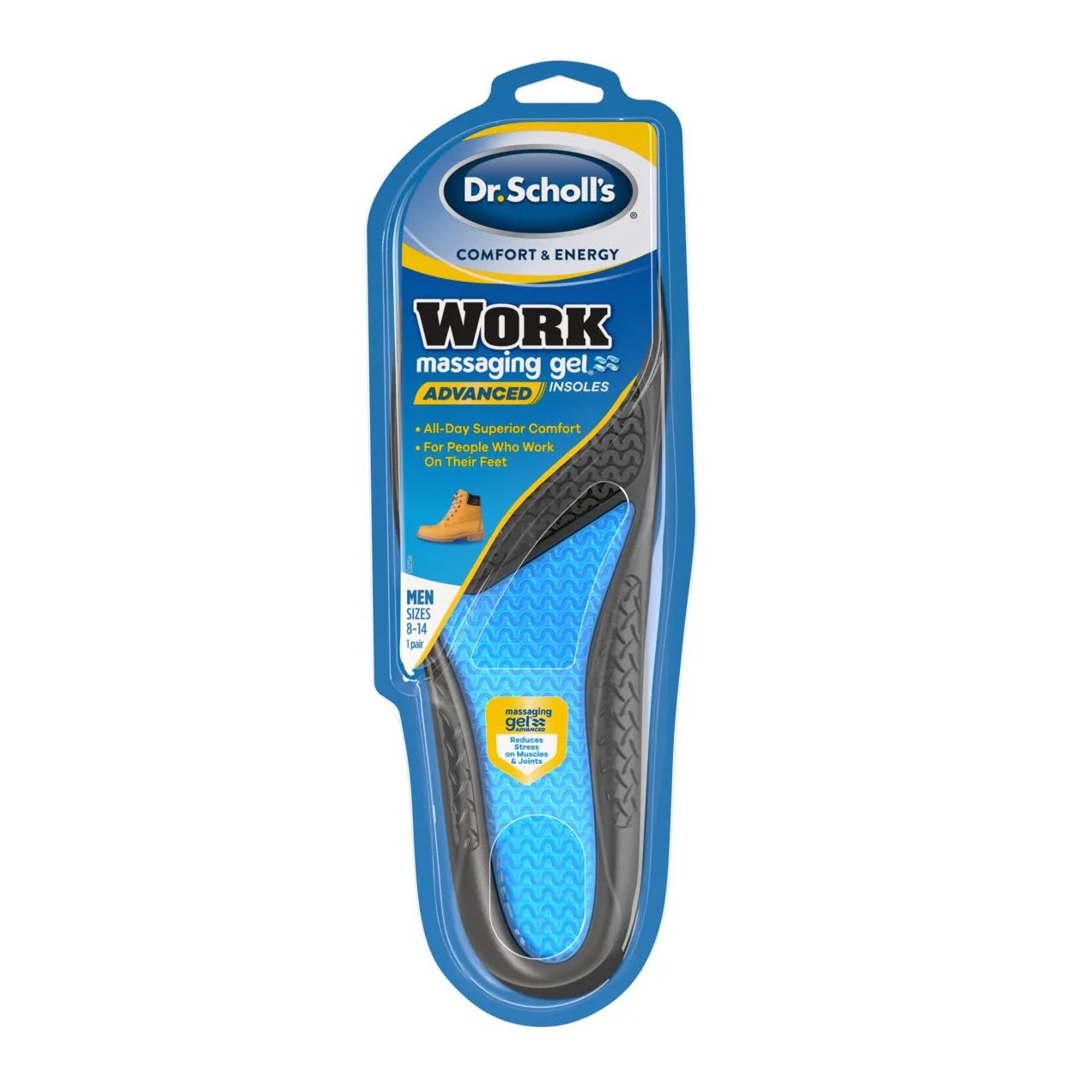 Palmilha de Gel Dr Scholls Massaging Gel Comfort & Energy Work Azul Transparente 1 par