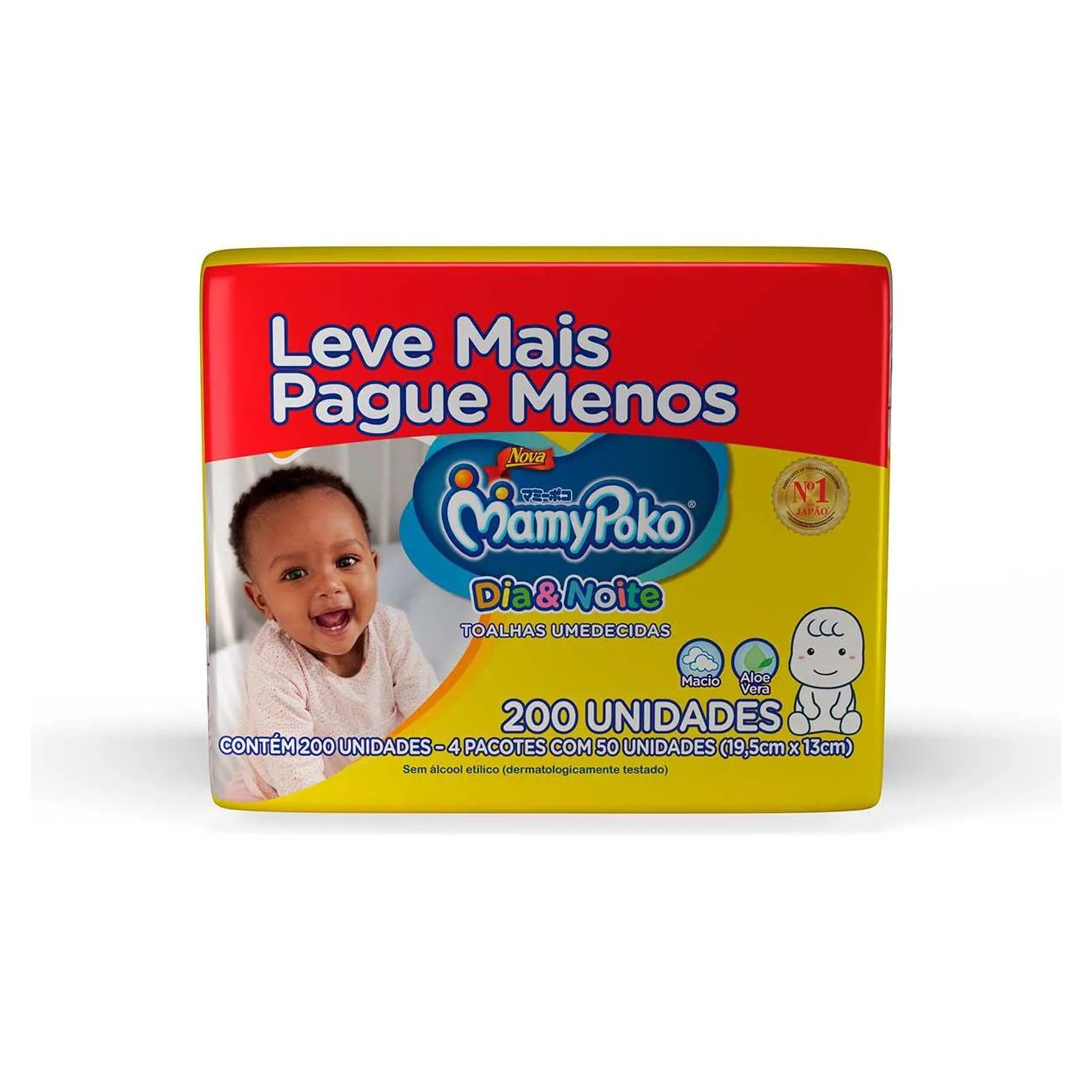 Lenço Umedecido Mamypoko Dia&Noite Aloe Vera Macio Sem Álcool 200 unidades