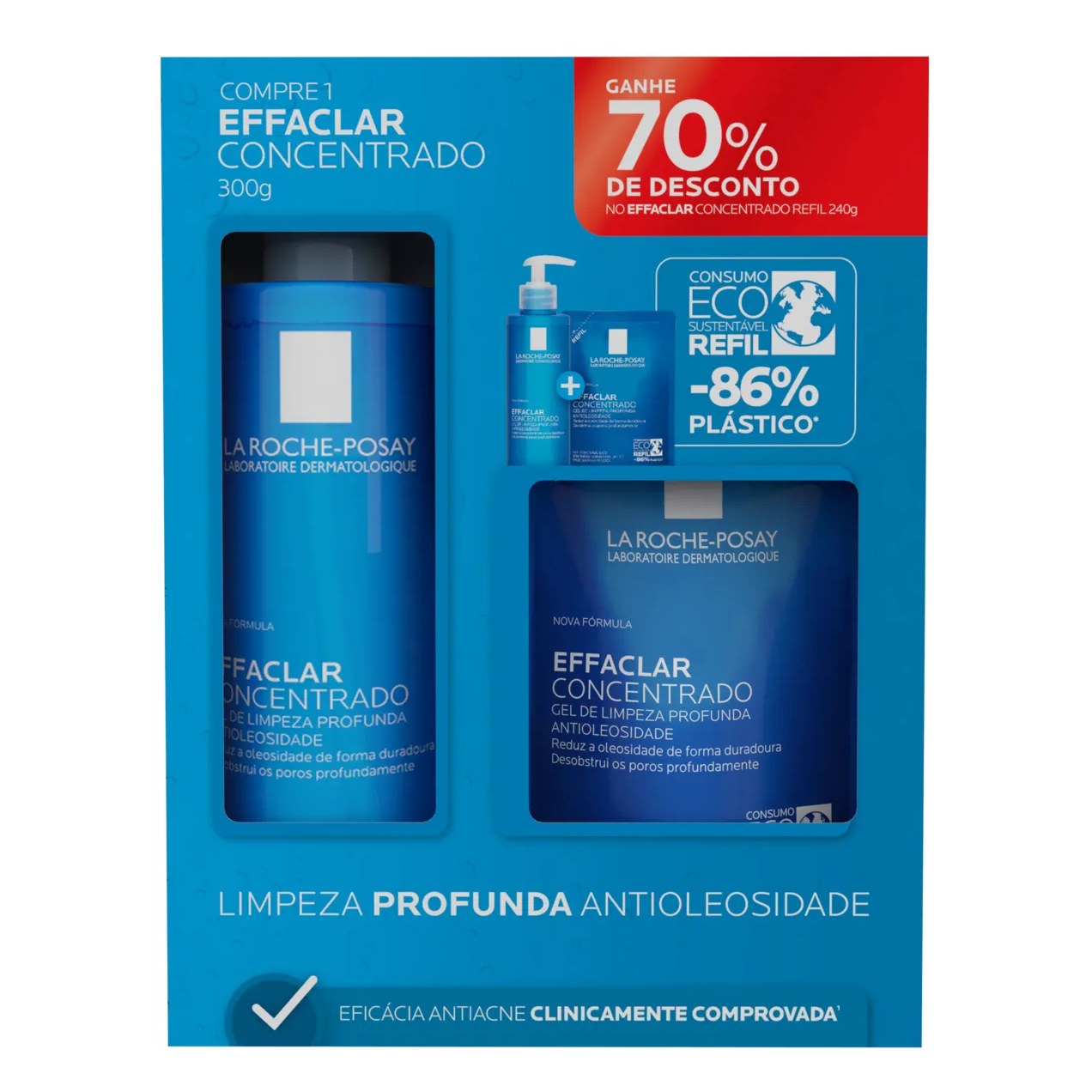 Kit La Roche-Posay Effaclar Concentrado 300g + Refil 240g