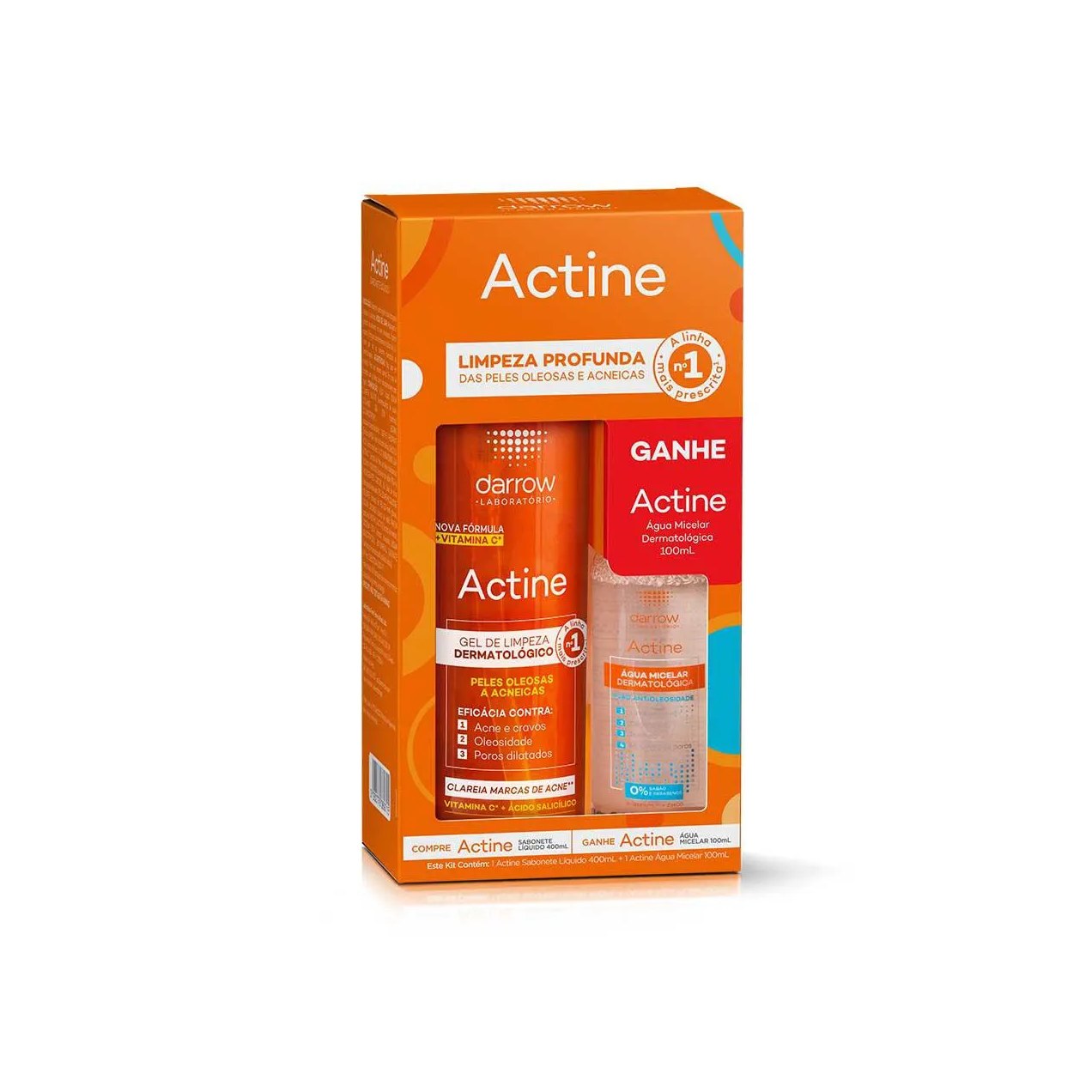 Kit Actine Gel de Limpeza 400ml + Água Micelar 100ml