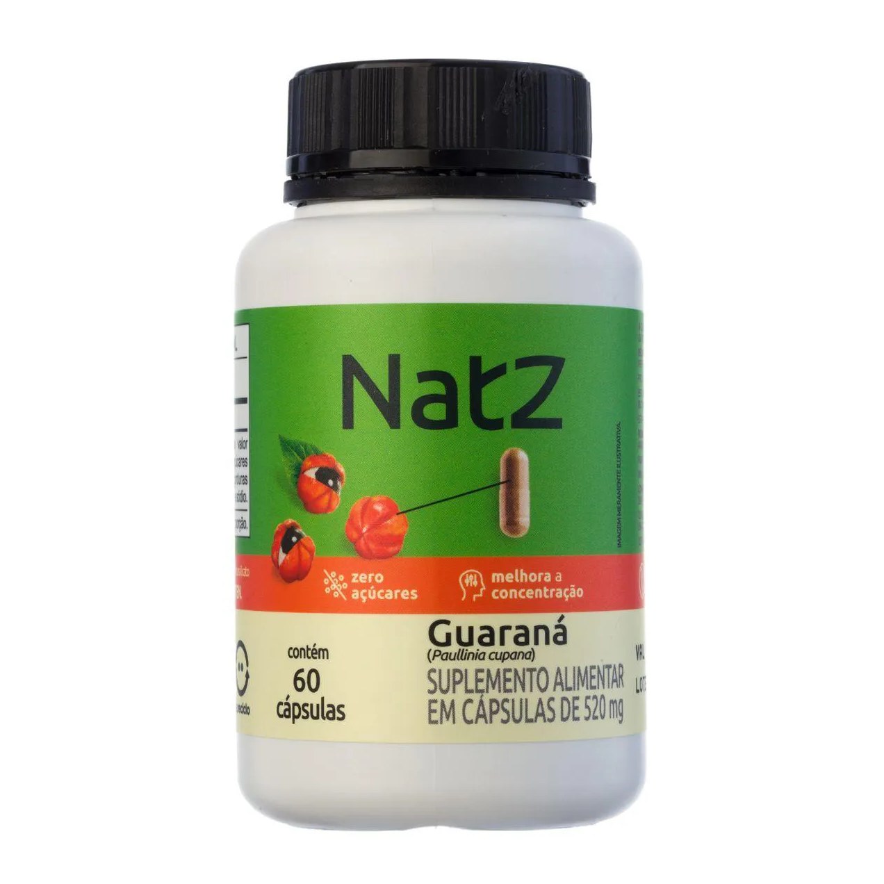 Guaraná 520mg Natz 60 Cápsulas