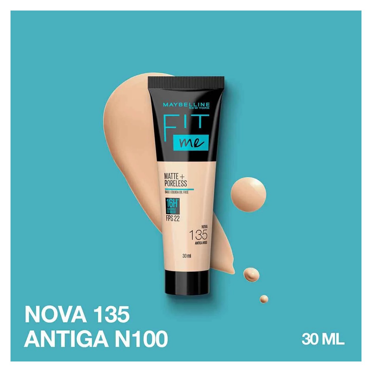 Base Líquida Maybelline NY Fit Me Matte FPS 22 30ml - 135