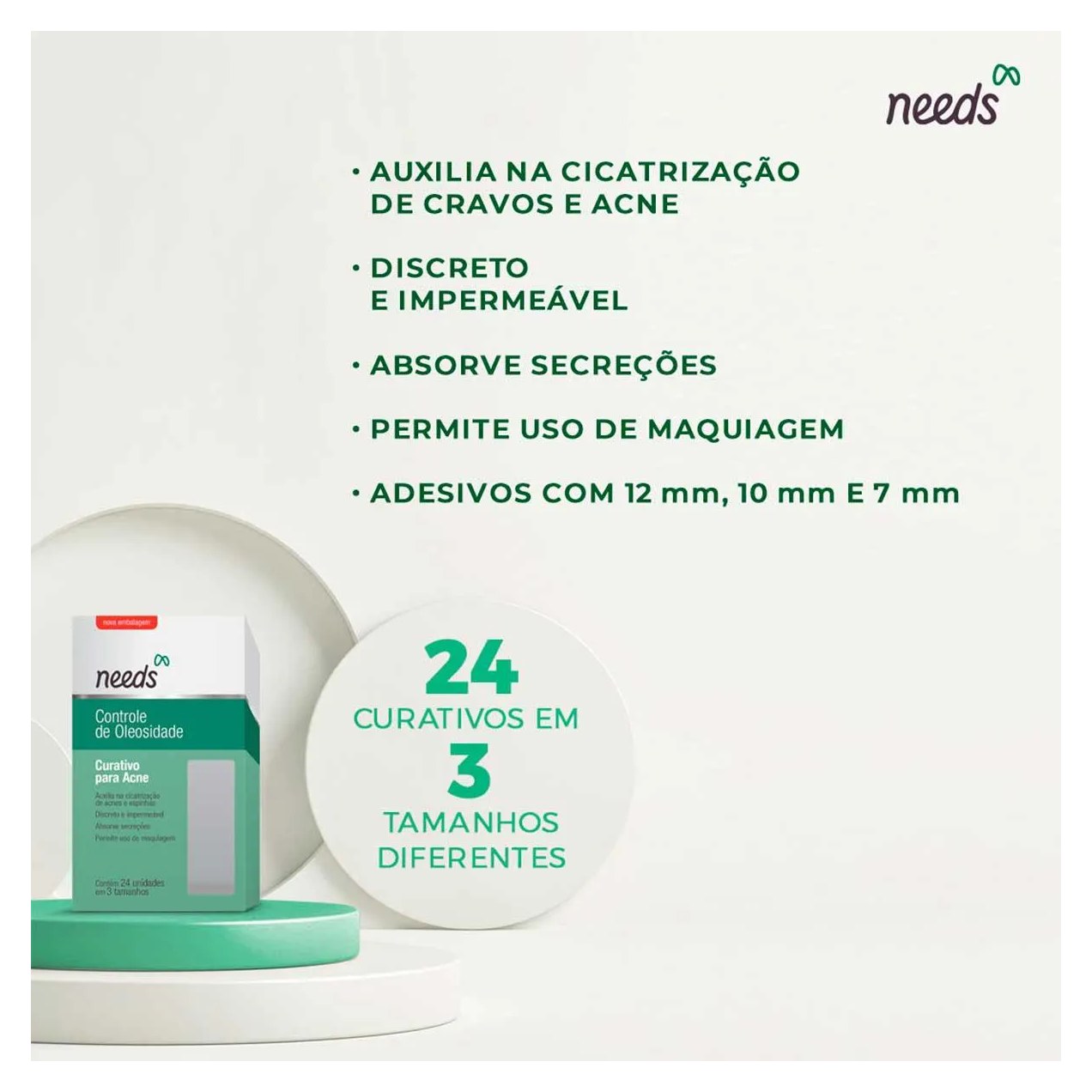 Curativo Hidrocoloide para Acne Needs Controle de Oleosidade 24 Unidades