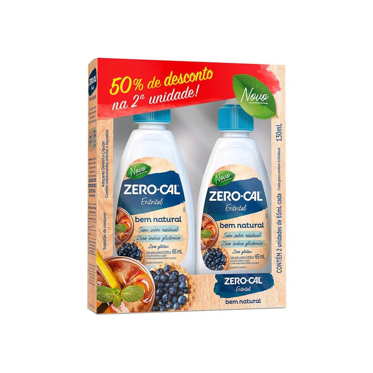 Adoçante Zero-Cal Eritritol Líquido - 2 Unidades de 65ml cada