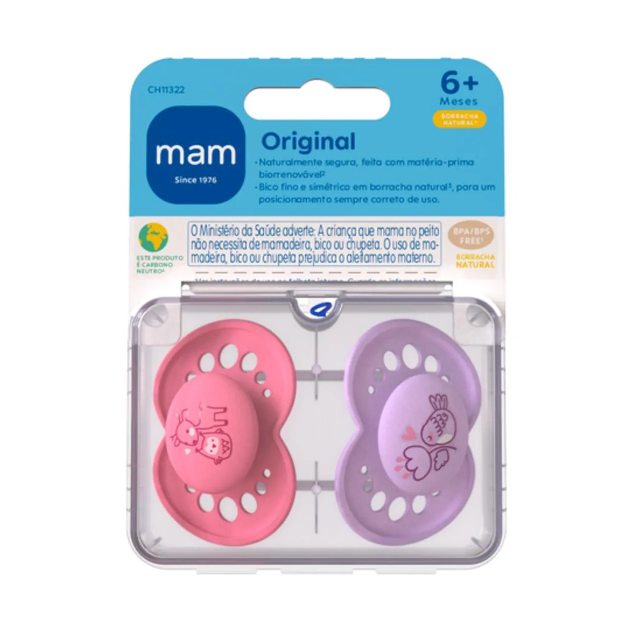 Chupeta MAM Original Borracha Natural 6+ meses Rosa -2 unidades