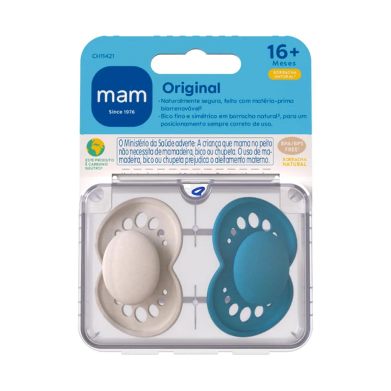 Chupeta MAM Original Borracha Natural 16+ meses Azul - 2 unidades