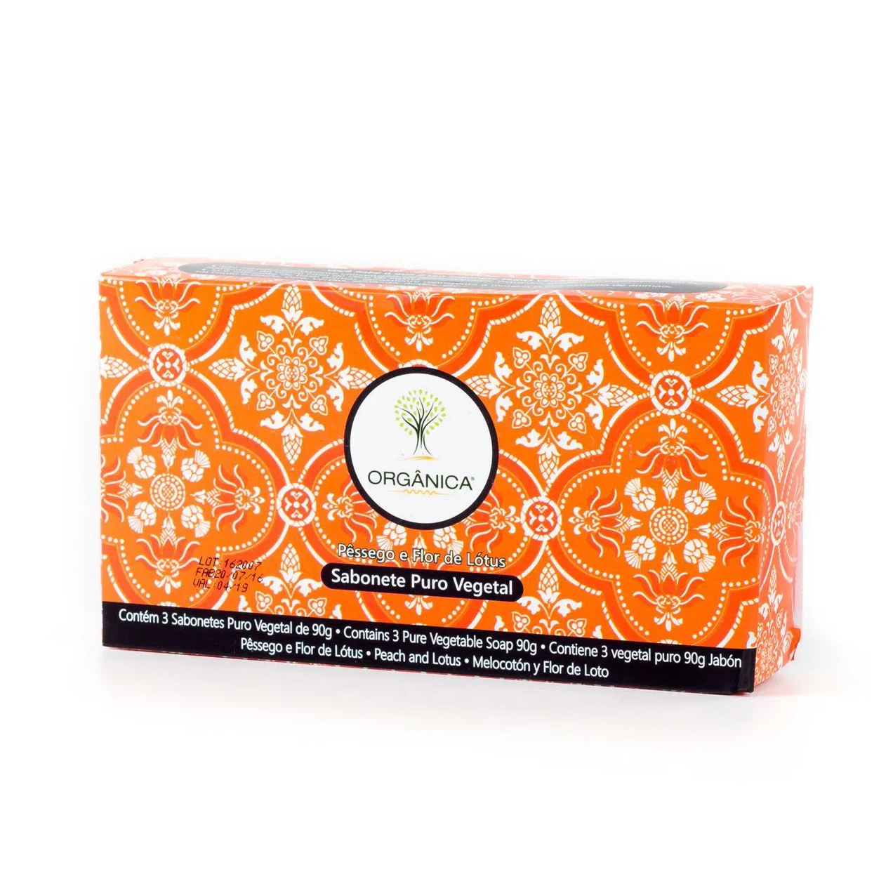 Kit Orgânica Sabonete Puro Vegetal em Barra Pêssego e Flor de Lótus 90g 3 unidades
