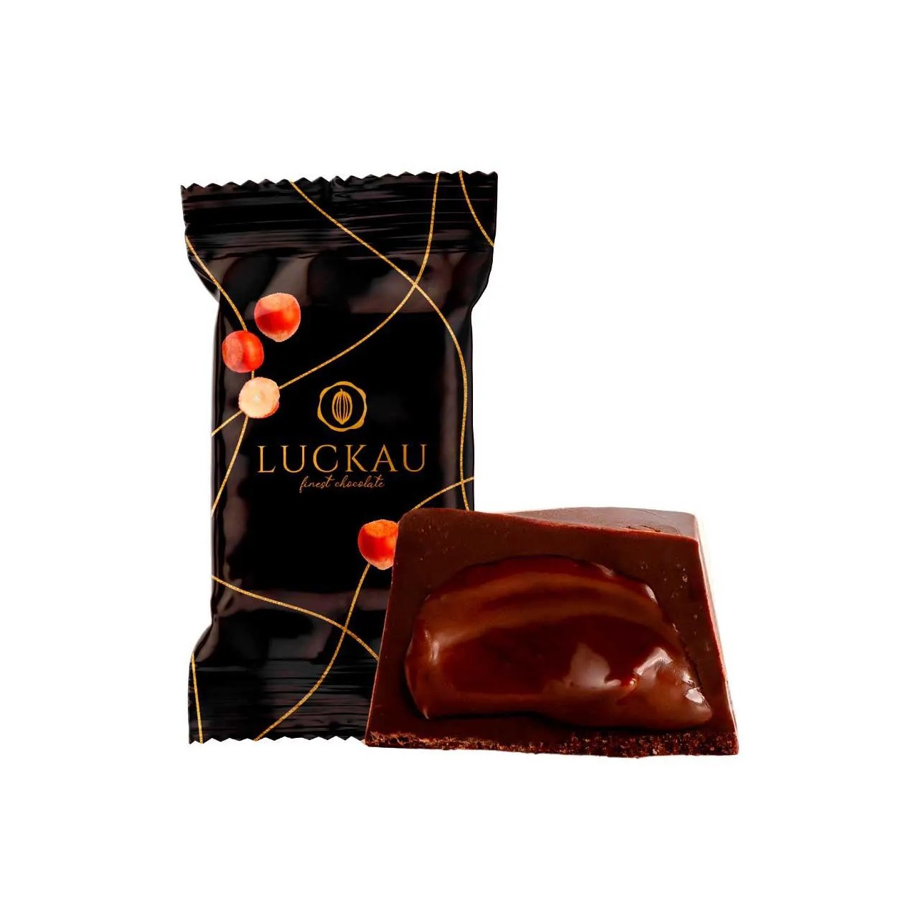 Bombom Luckau Chocolate 54% com Creme de Avelã Zero Açúcar, Glúten e Lactose 16,5g