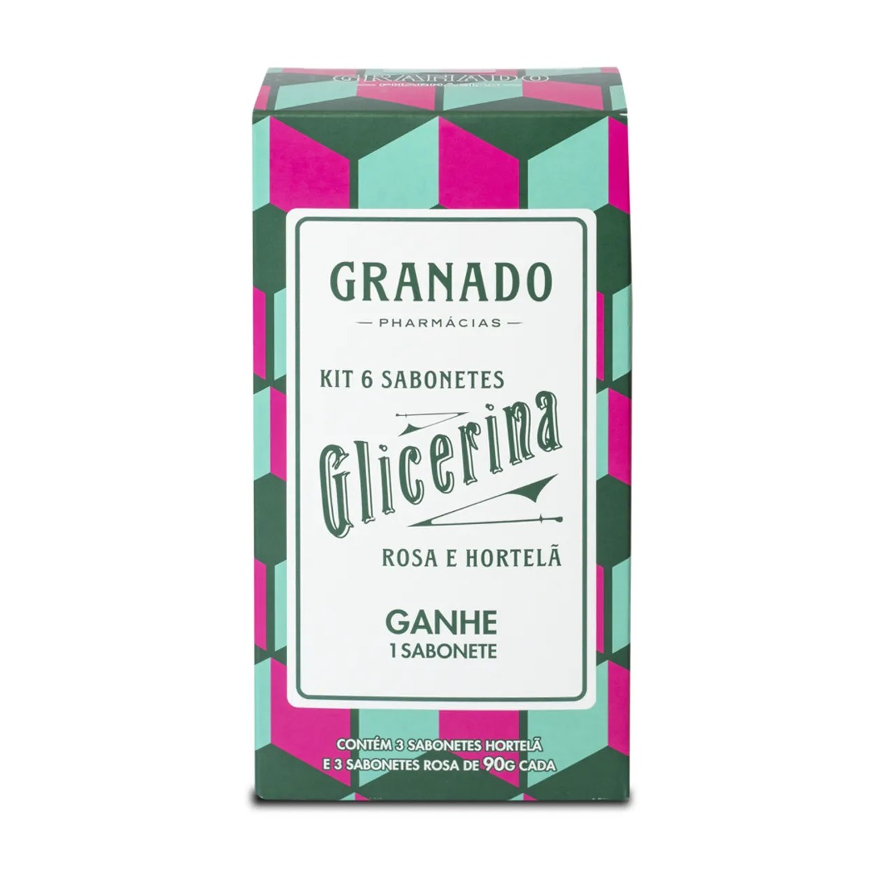 Kit Granado Sabonete Glicerina Barra Rosa + Hortelã 90g Leve 6 Pague 5