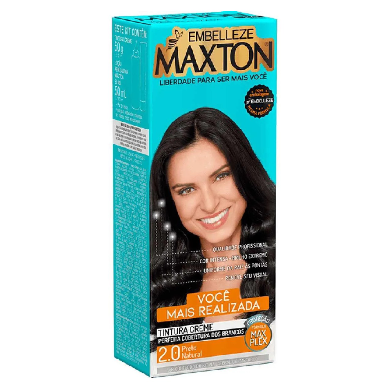 Tinta de Cabelo Permanente Maxton Você Mais Realizada - 2.0 Preto Natural
