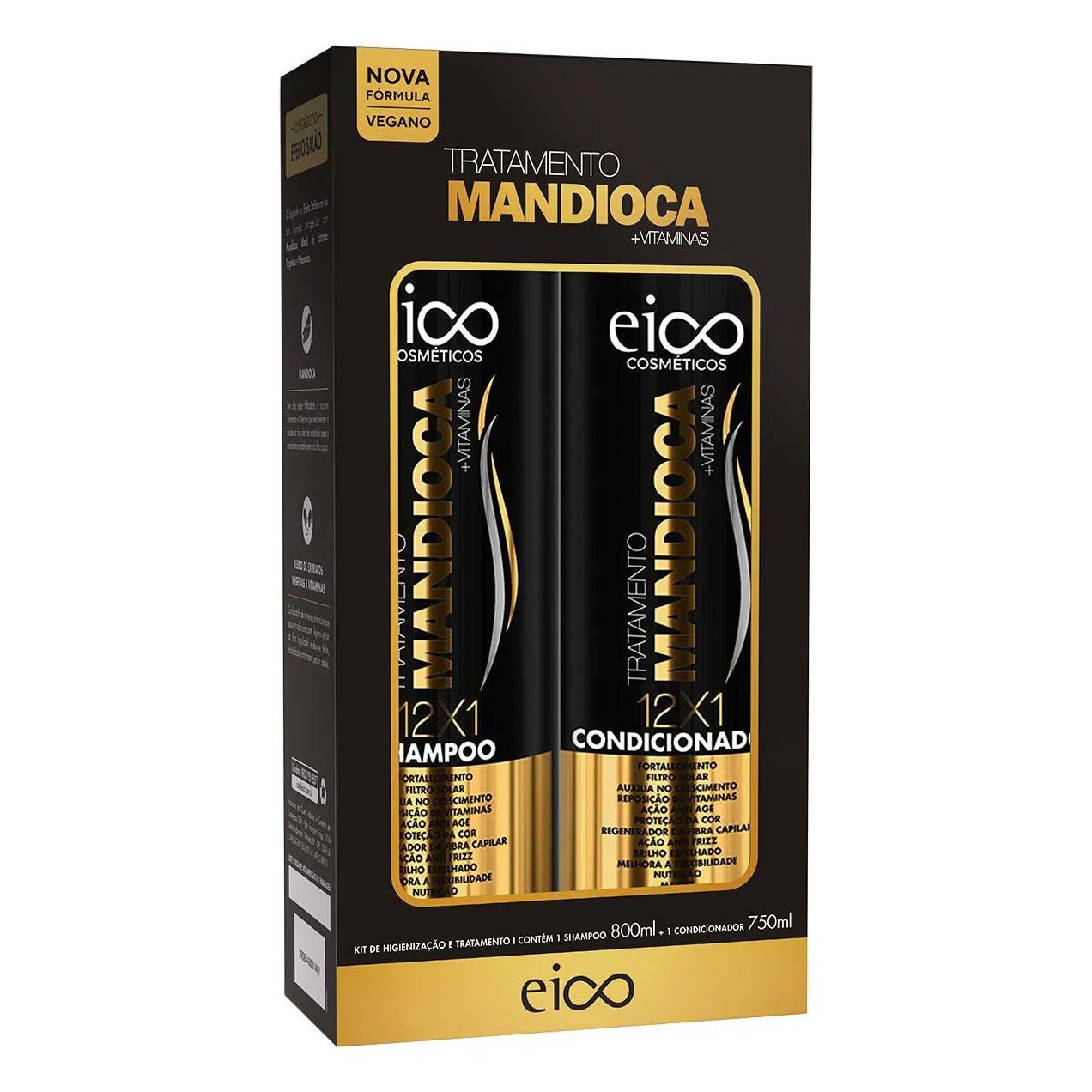 Kit Eico Cosméticos Tratamento Mandioca +Vitaminas Shampoo 800ml + Condicionador 750ml