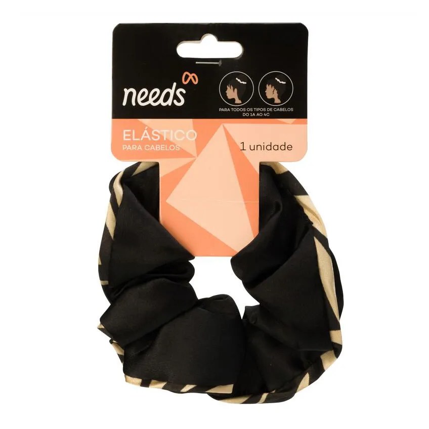 Elástico de Cabelo Needs Scrunchie Cetim Preto/Nude 1 Unidade