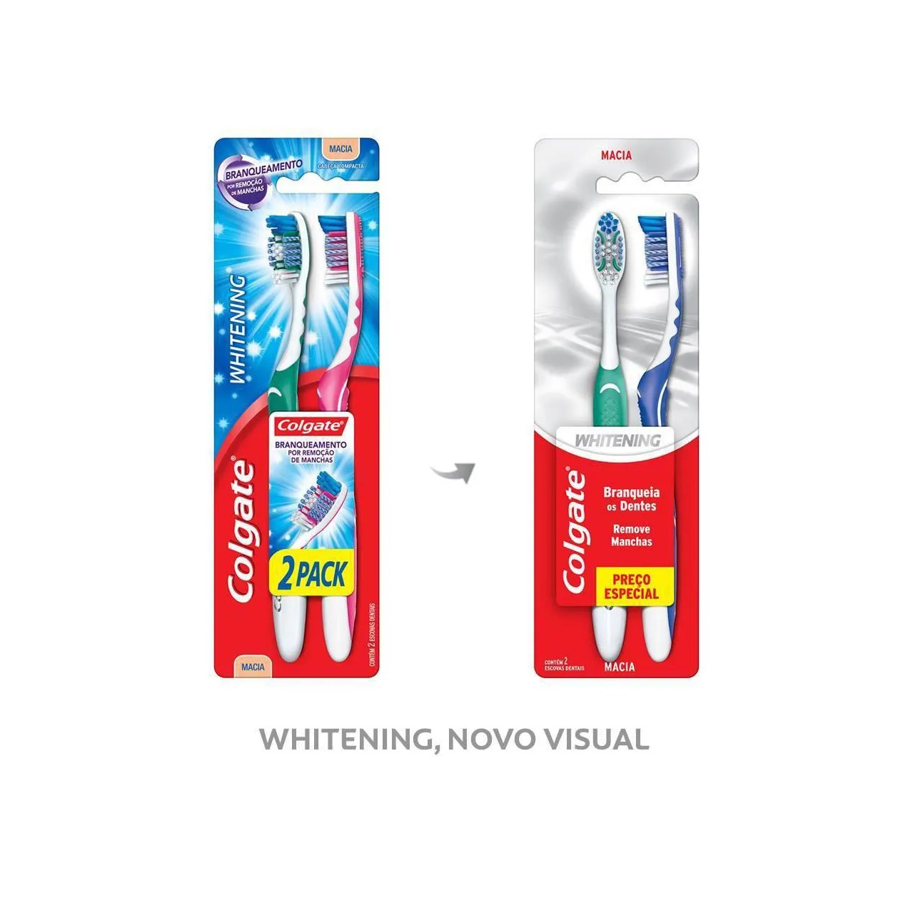 Escova de Dente Colgate Whitening Macia Cabeça Compacta com 2 Unidades