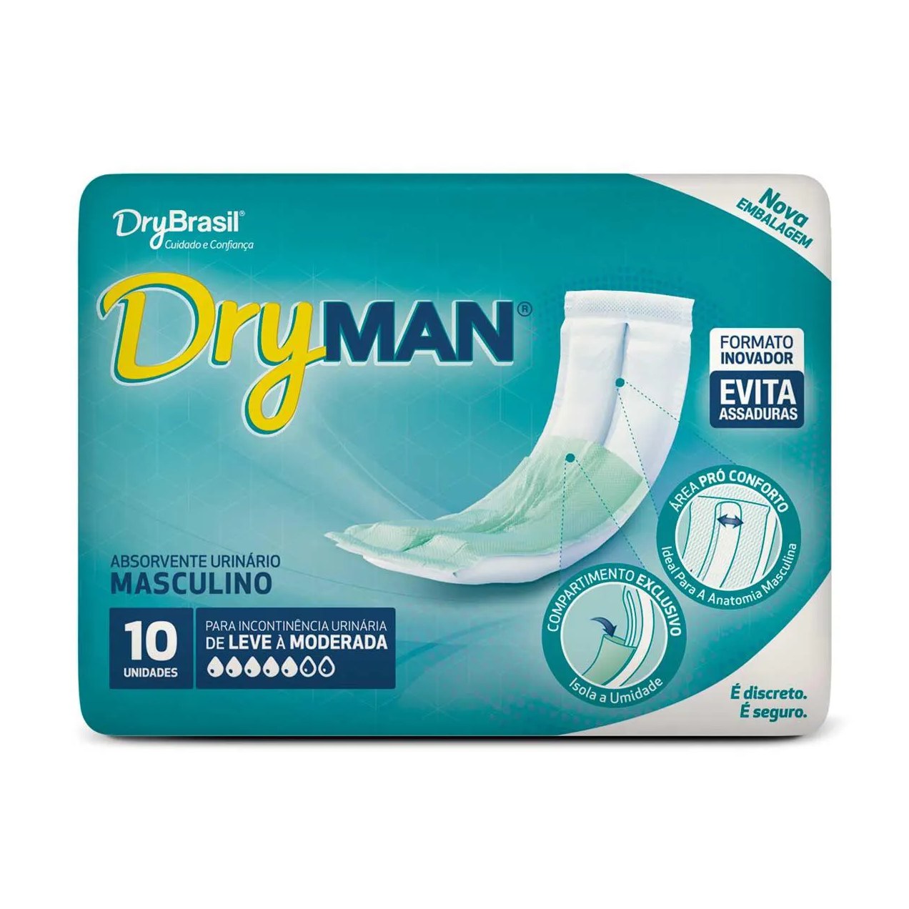 Absorvente para Incontinência Urinária DryMan Masculino Absorção Leve a Moderada 10 unidades