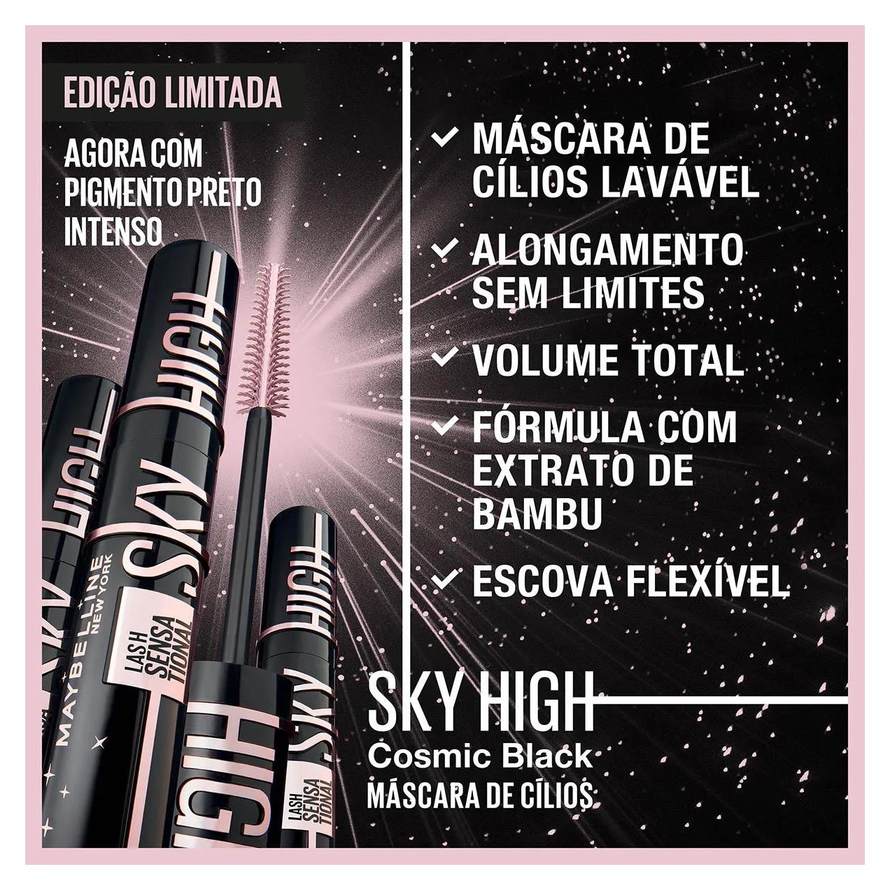 Máscara de Cílios Maybelline NY Lash Sensation Sky High Lavável 7,2ml - Cosmic Black