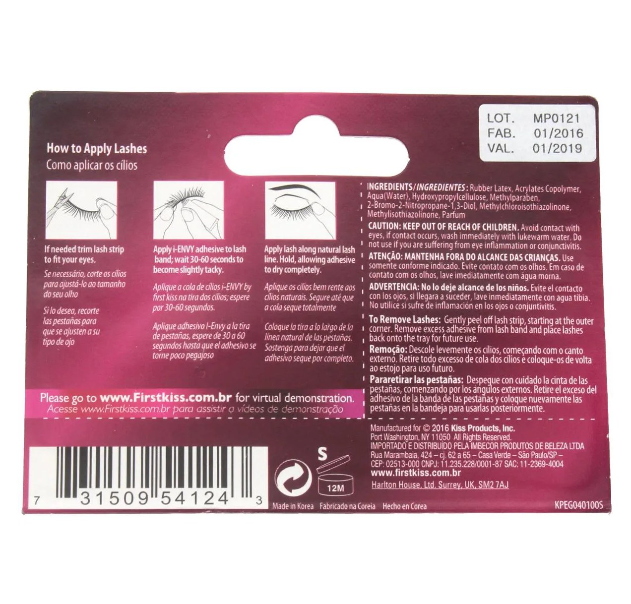 Cola para Cílios Postiços I-ENVY by Kiss NY 16h Incolor com 1 unidade