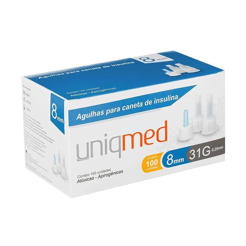 Agulhas para caneta de insulina uniqmed 8mm 100 unidades