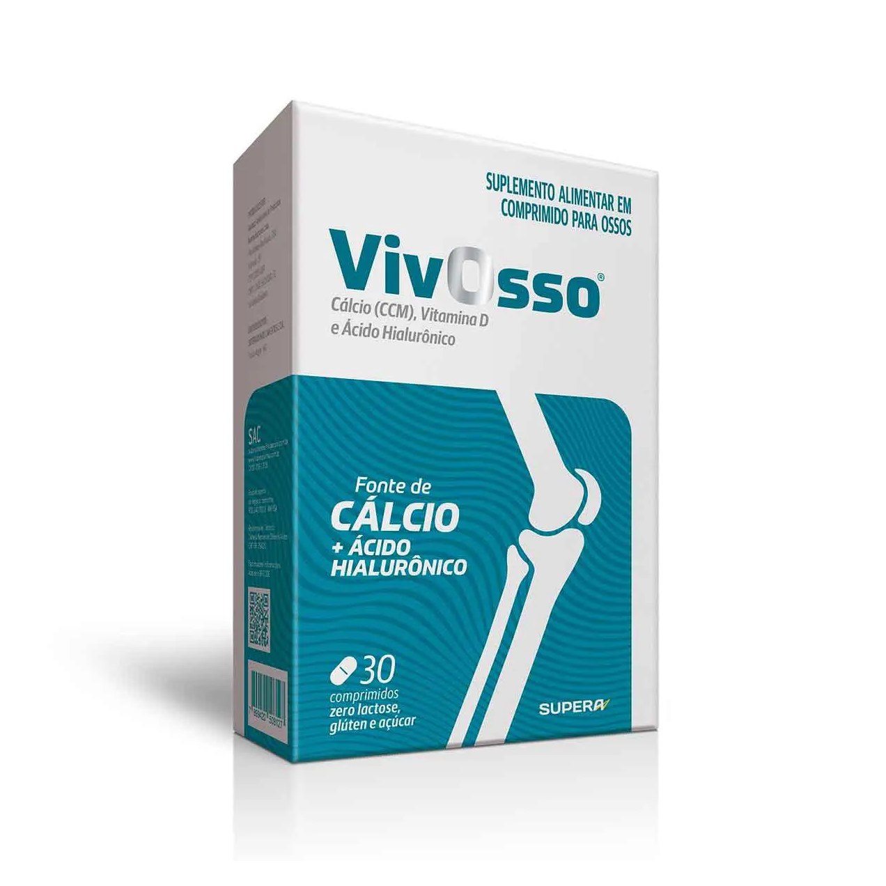 Cálcio + Vitamina D + Ácido Hialurônico VIvosso Zero Açúcar 30 comprimidos