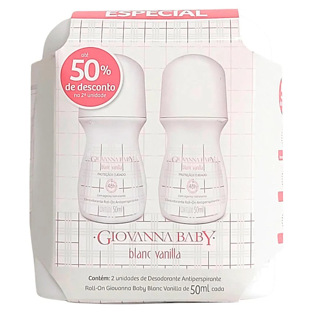 Kit Desodorante Antitranspirante Roll-on Giovanna Baby Blanc Vanilla Feminino 50ml 2 unidades