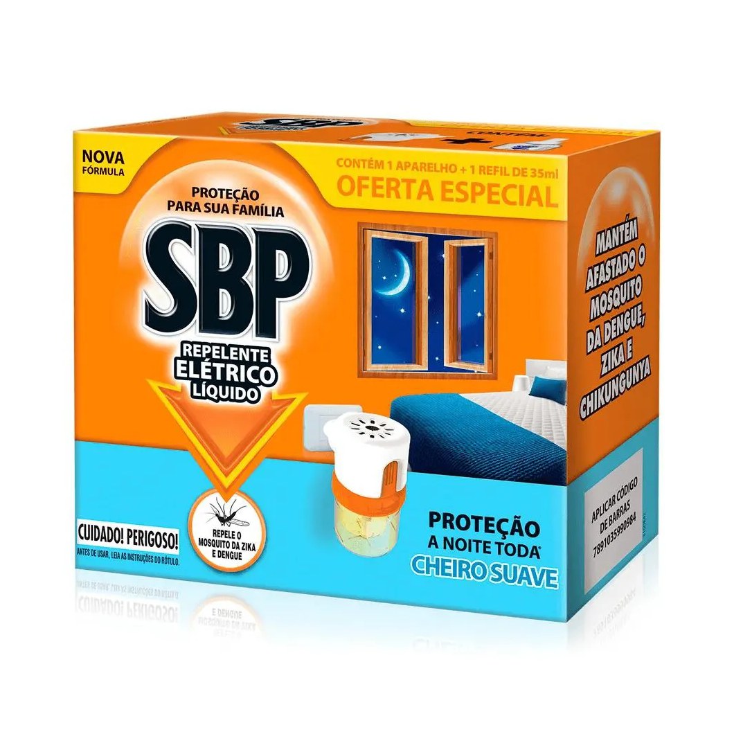 Repelente Elétrico Líquido Sbp 45 Noites Cheiro Suave Novo Aparelho + Refil