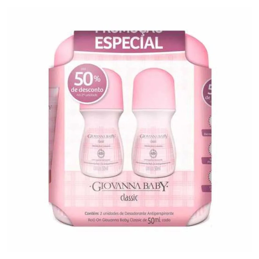 Kit Desodorante Antitranspirante Roll-on Giovanna Baby Classic Feminino 50ml 2 unidades
