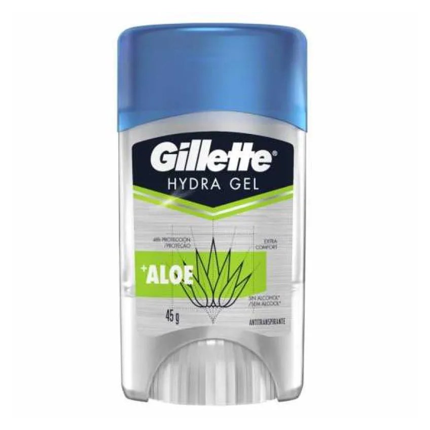 Desodorante Antitranspirante Stick Gillette Hidra Gel Aloe Aplicação Transparente Masculino 45g