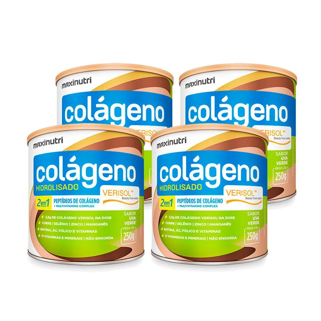 Kit 04 Colágeno Verisol Lata 250g Uva Verde Maxinutri