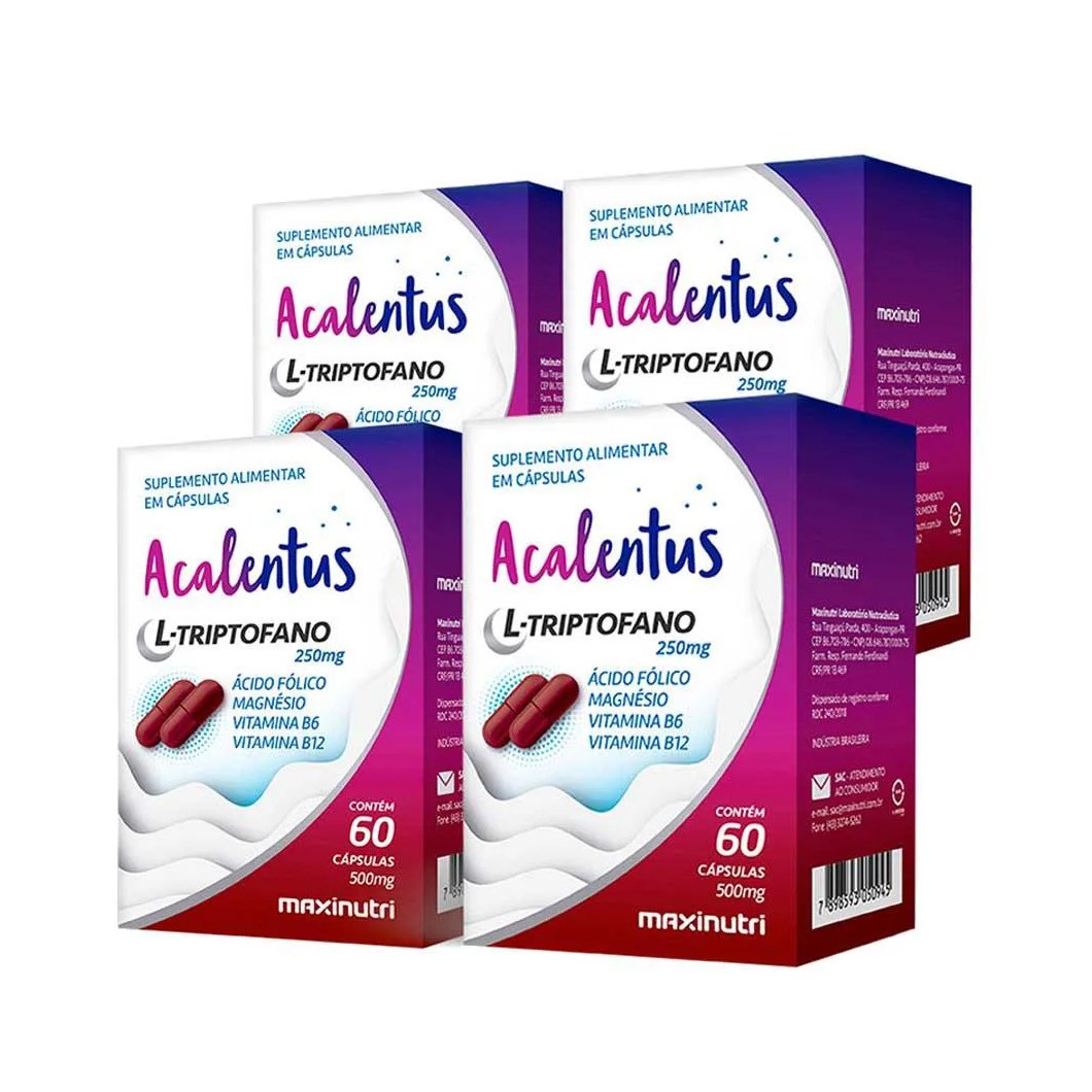 Kit 04 Acalentus L Triptofano 250mg 60 Cápsulas Maxinutri
