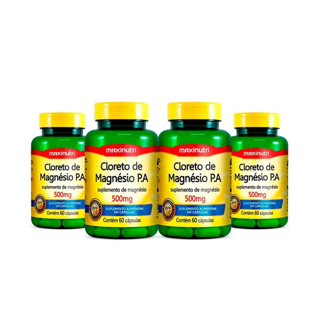 Kit 04 Cloreto de Magnésio P a 500mg 60 Cápsulas Maxinutri