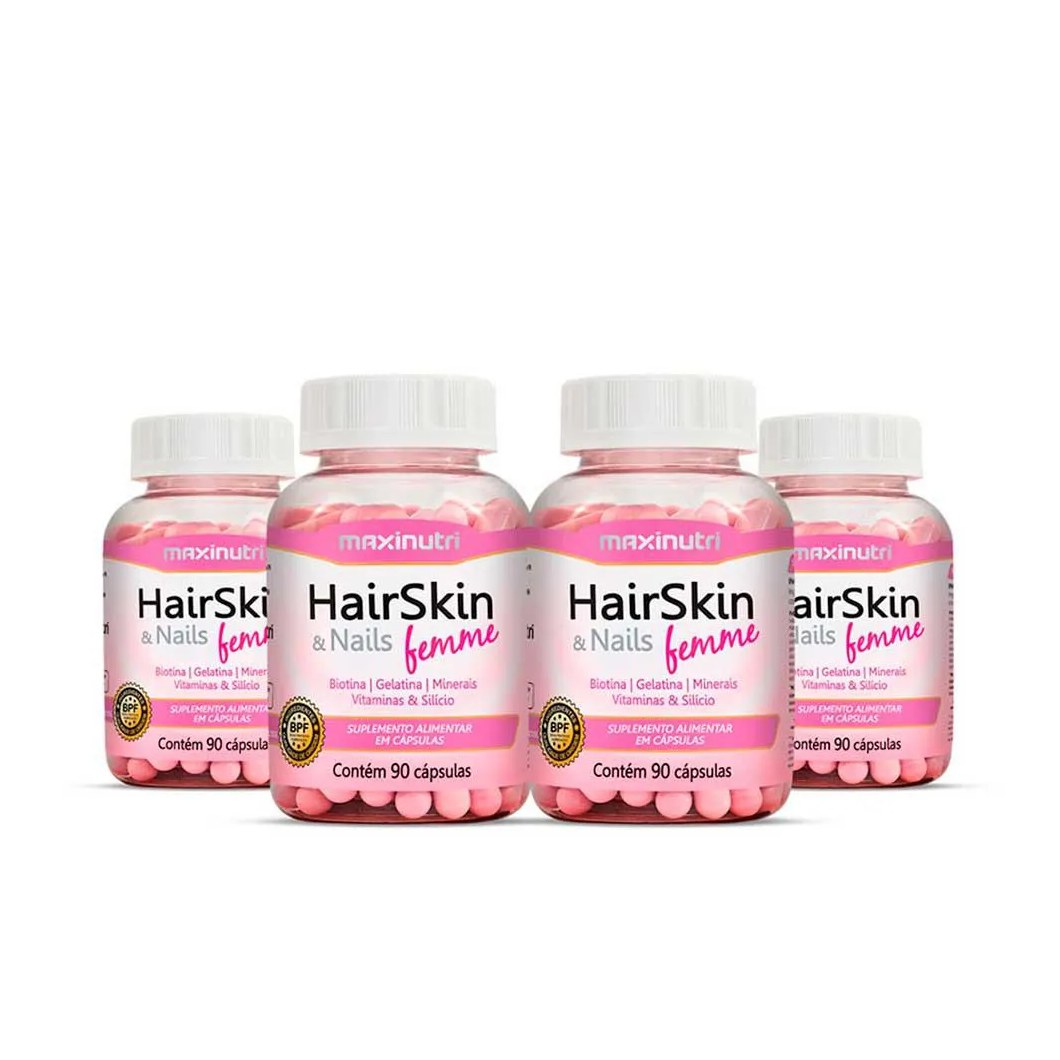 Kit 04 hairskin femme com 90 capsulas maxinutri