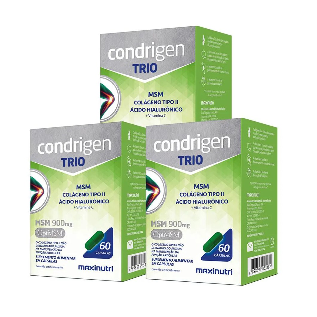 Kit 3 Condrigen Trio Msm Colágeno Tipo 2 Ha e Vit.c 60 Cápsulas