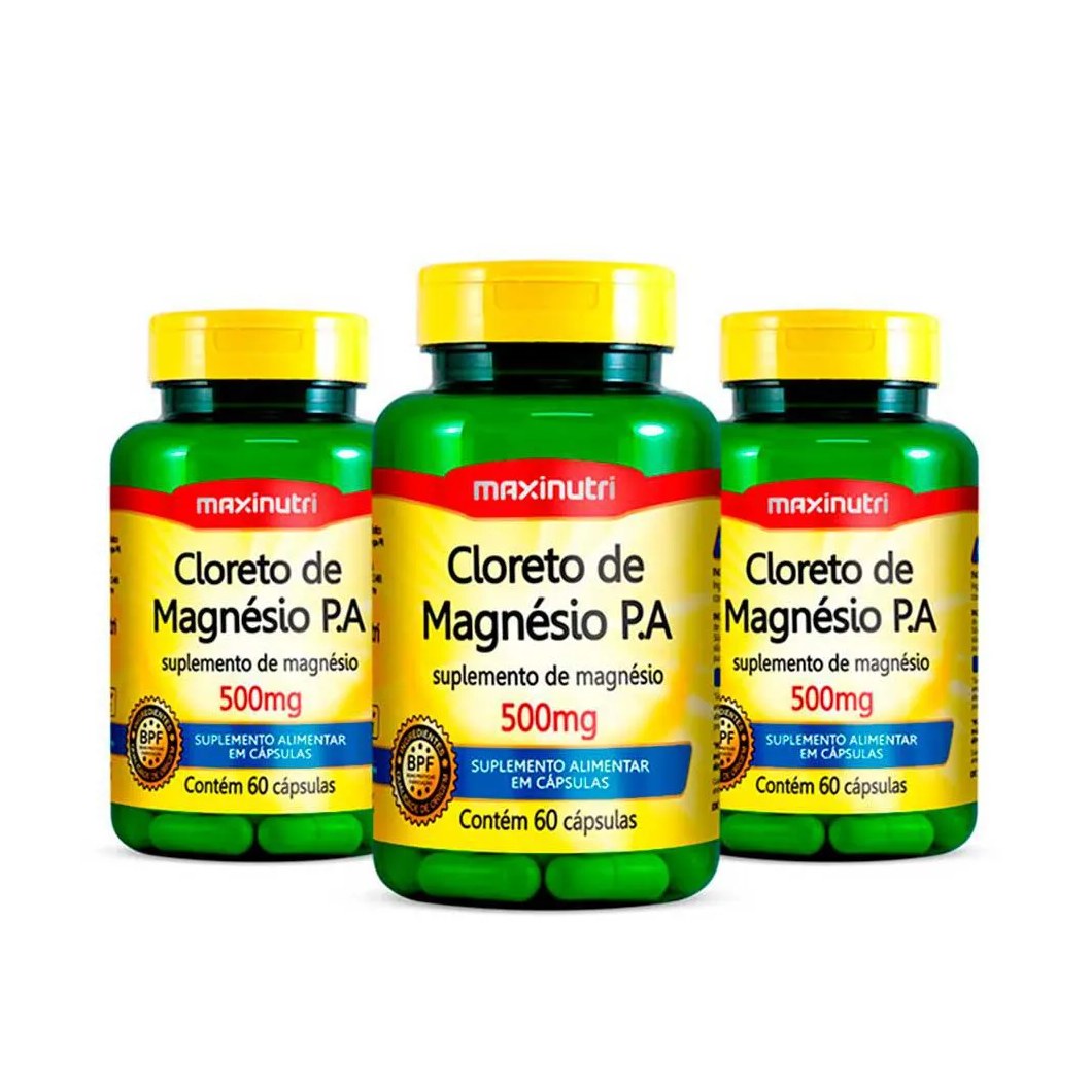 Kit 03 Cloreto de Magnésio P a 500mg 60 Cápsulas Maxinutri