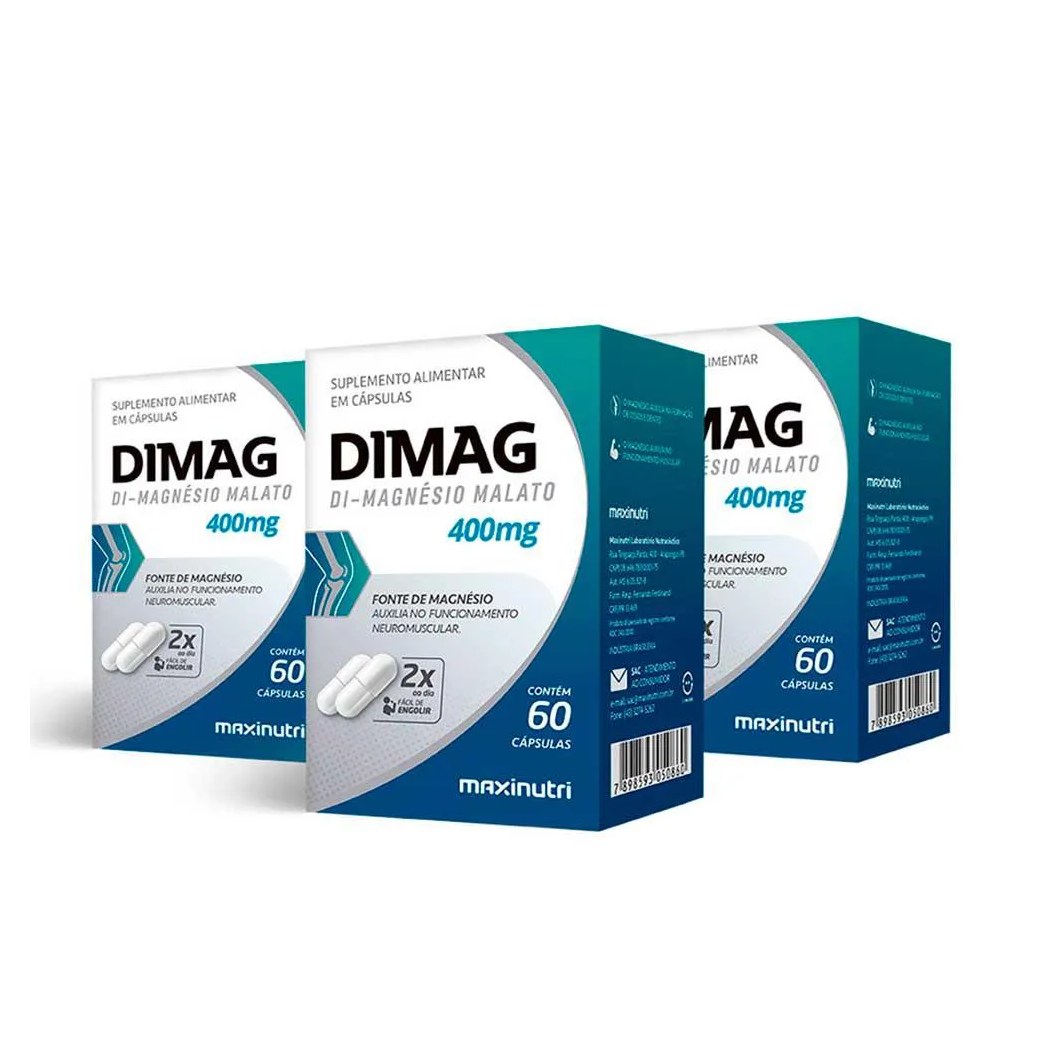 Kit 03 unidades dimag dimalato de magnesio 60 caps maxinutri