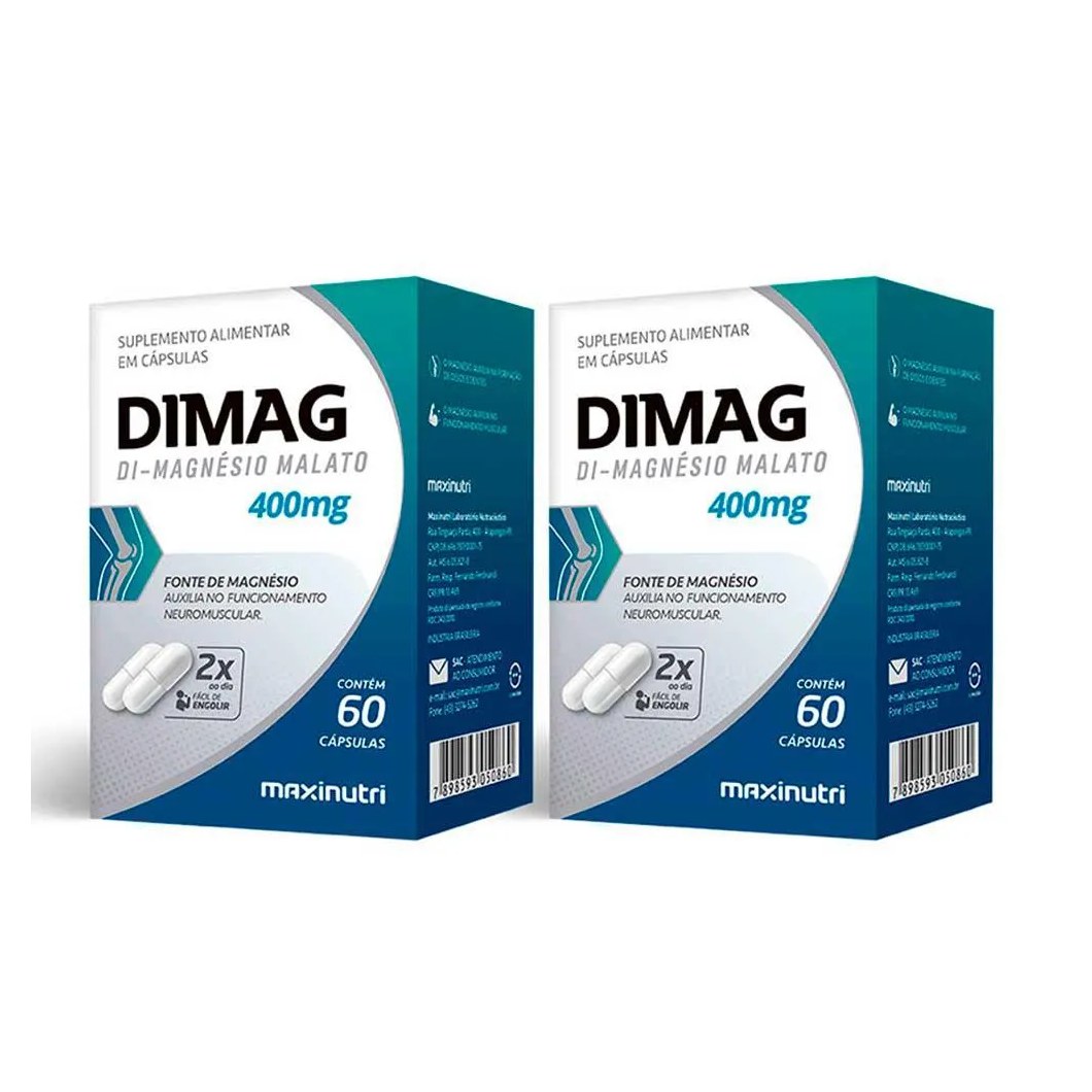 Kit 02 dimag dimalato de magnesio 400mg 60 caps maxinutri