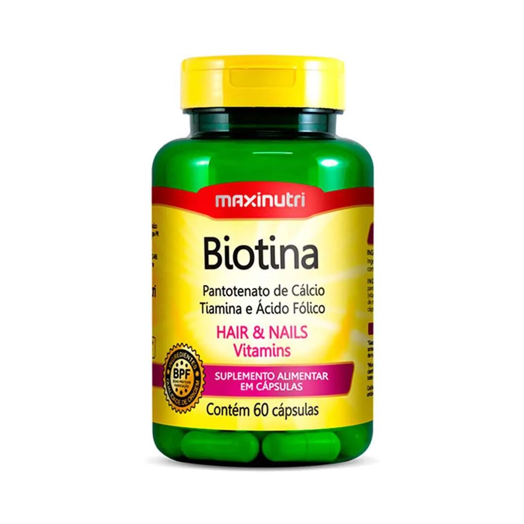 Biotina + Ácido Fólico MaxiNutri Cabelos e Unhas 60 cápsulas