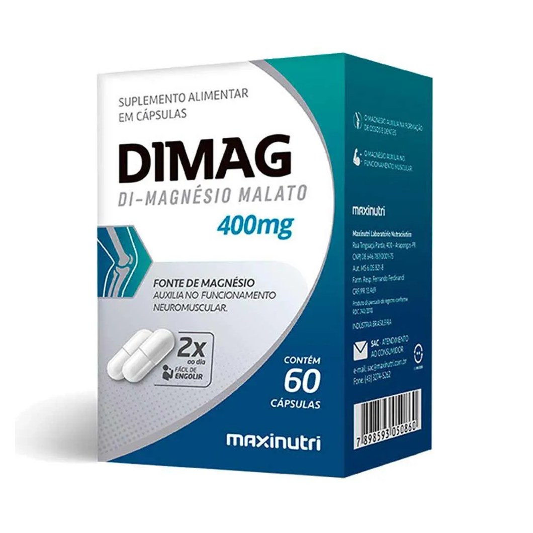 Dimag Dimalato de Magnésio 400mg 60 Cápsulas Maxinutri