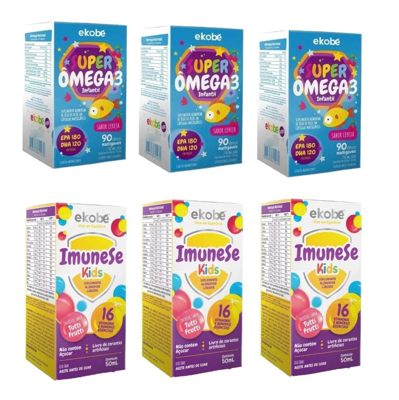 Kit Ekobé Super Ômega 3 Infantil 3 unidades + Imunese Kids 3 unidades