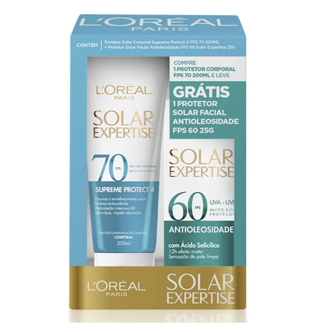 Kit Protetor Solar L'Oréal Expertise Corporal Supreme Protect 4 FPS 70 200ml + Facial Antioleosidade Efeito Matte FPS 60 25g