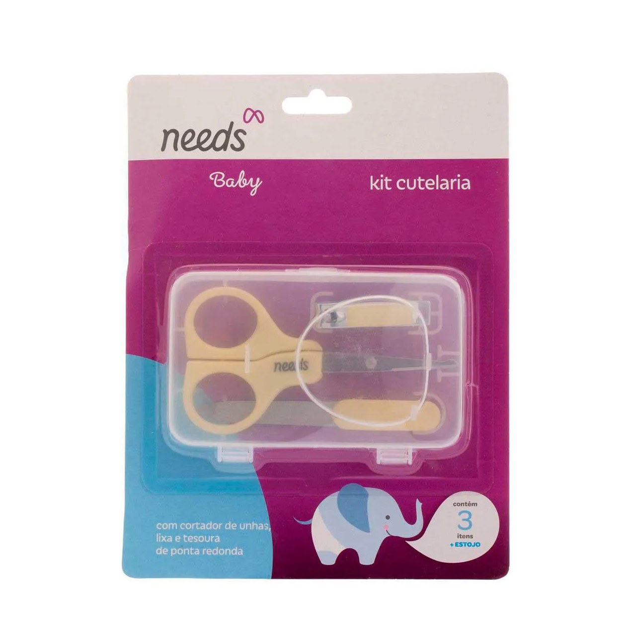 Kit Cutelaria Infantil Needs Baby 3 Itens + Estojo