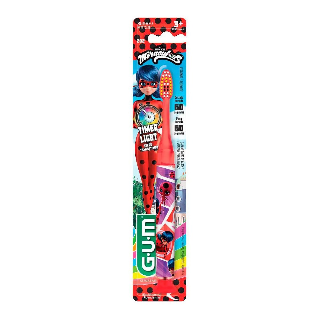 Escova de Dente Infantil GUM Miraculous Timer Light Macia