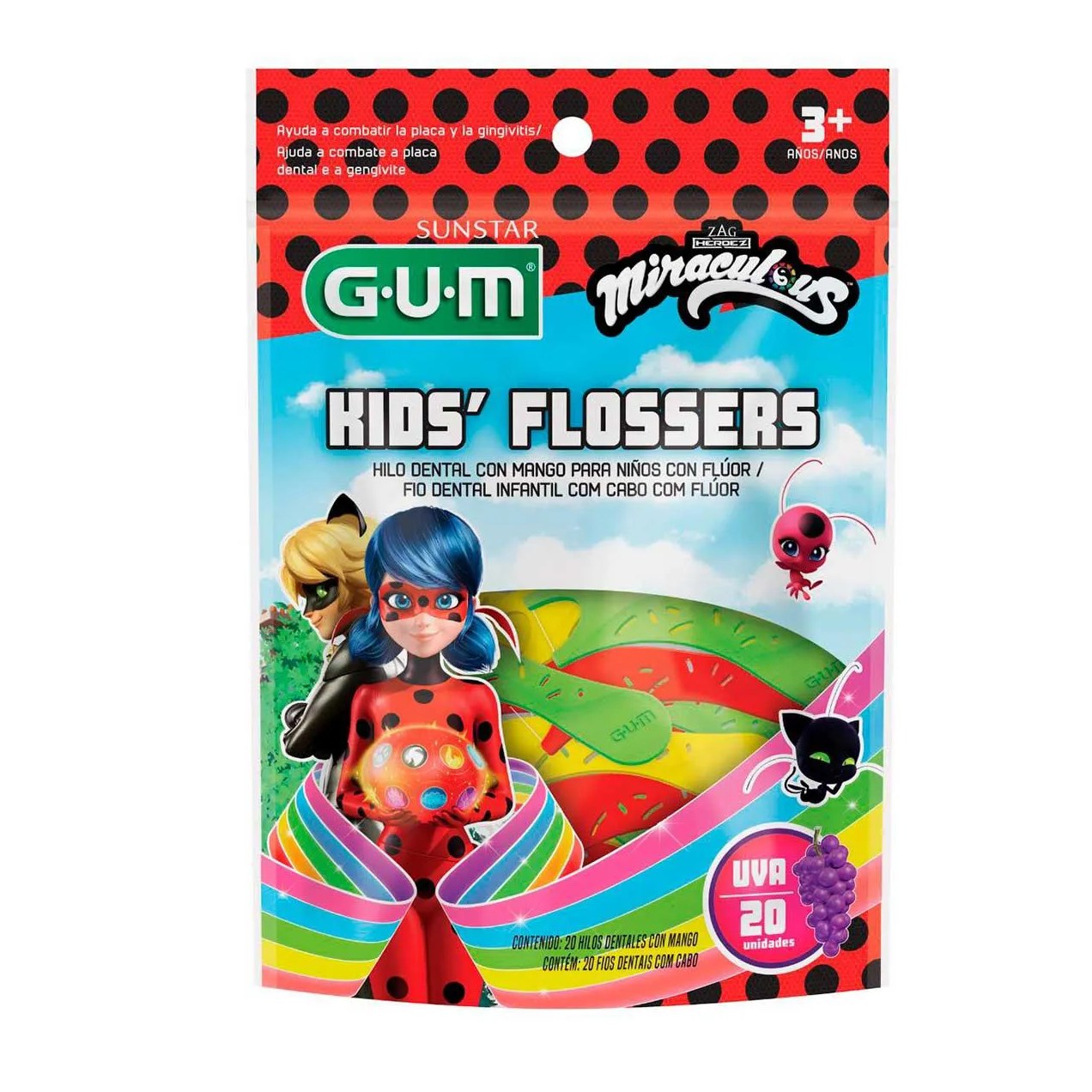 Fio Dental GUM Kid's Flossers Miraculous 20 unidades