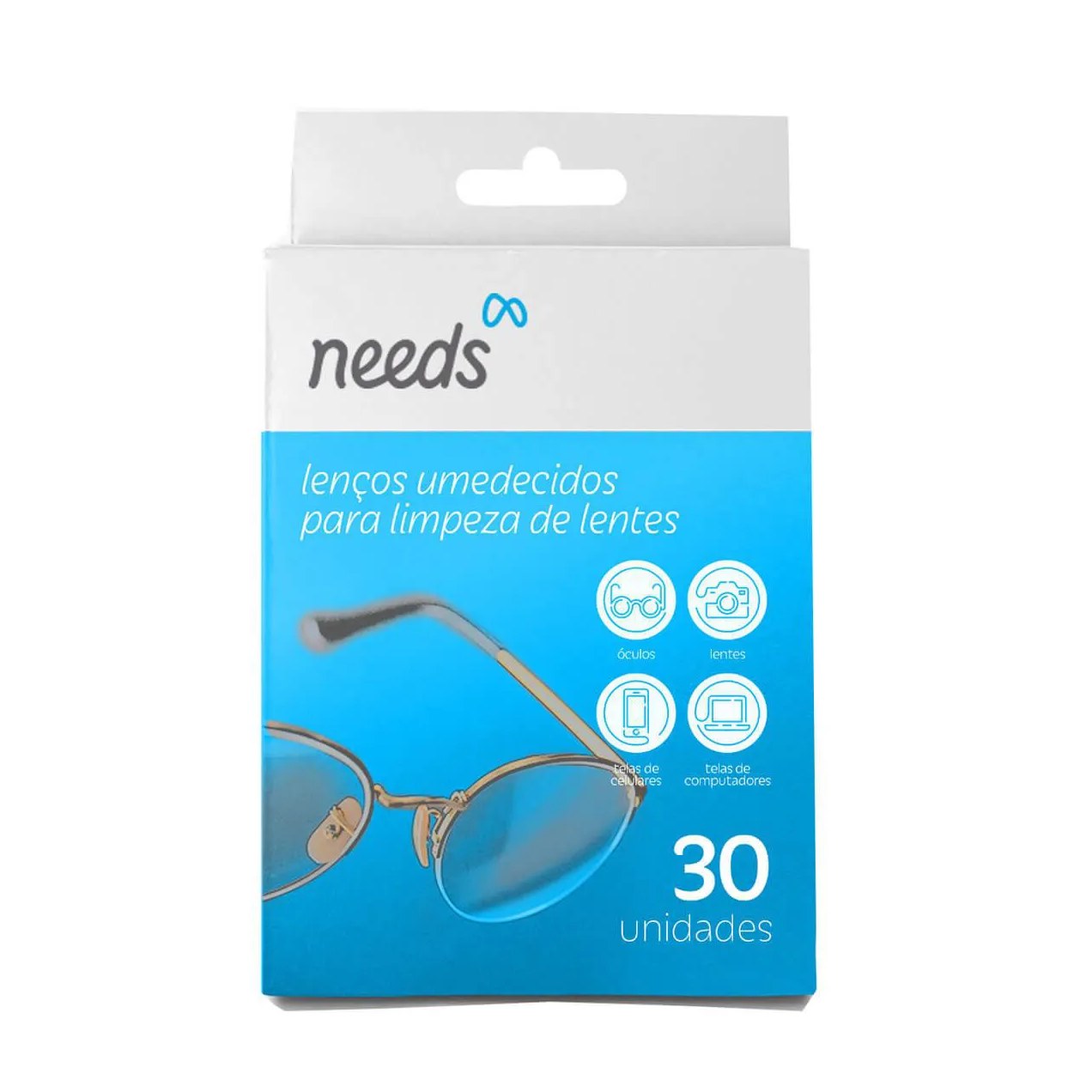 Lenço Umedecido para Limpeza de Lentes Needs 30 Unidades