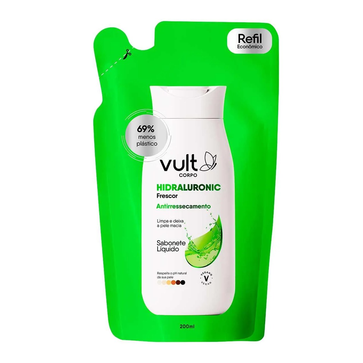 Refil Sabonete Líquido Corporal Vult Hidraluronic Frescor 200ml