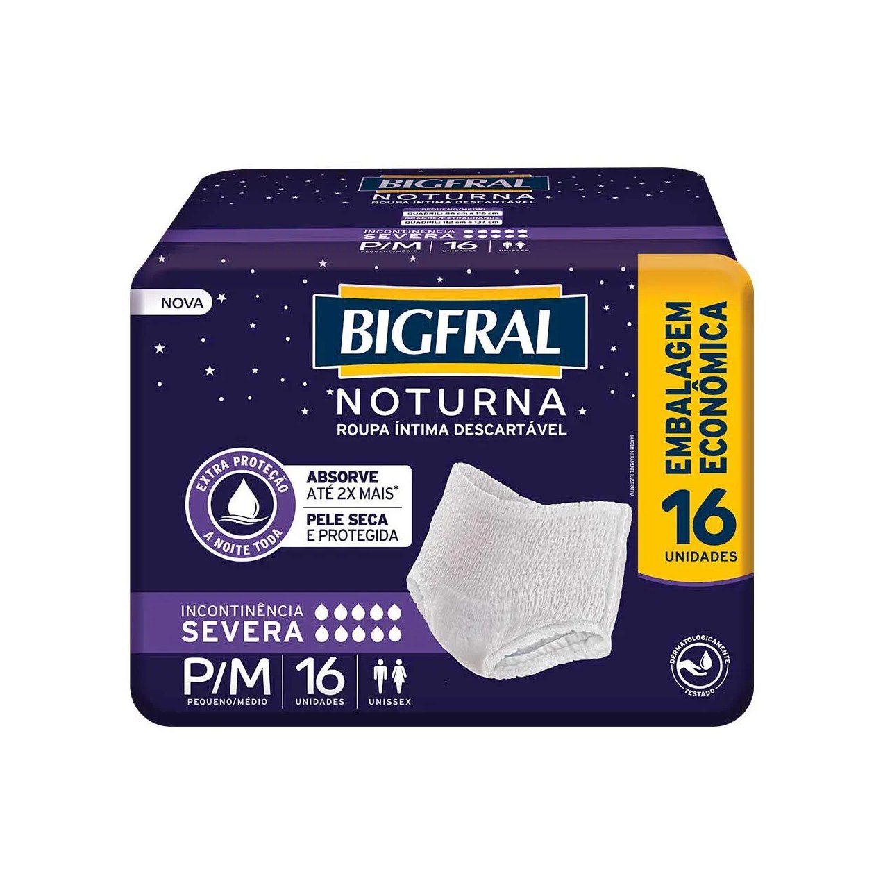 Roupa Íntima Descartável Unissex Bigfral Noturna Pants P/M Absorção Intensa 16 unidades