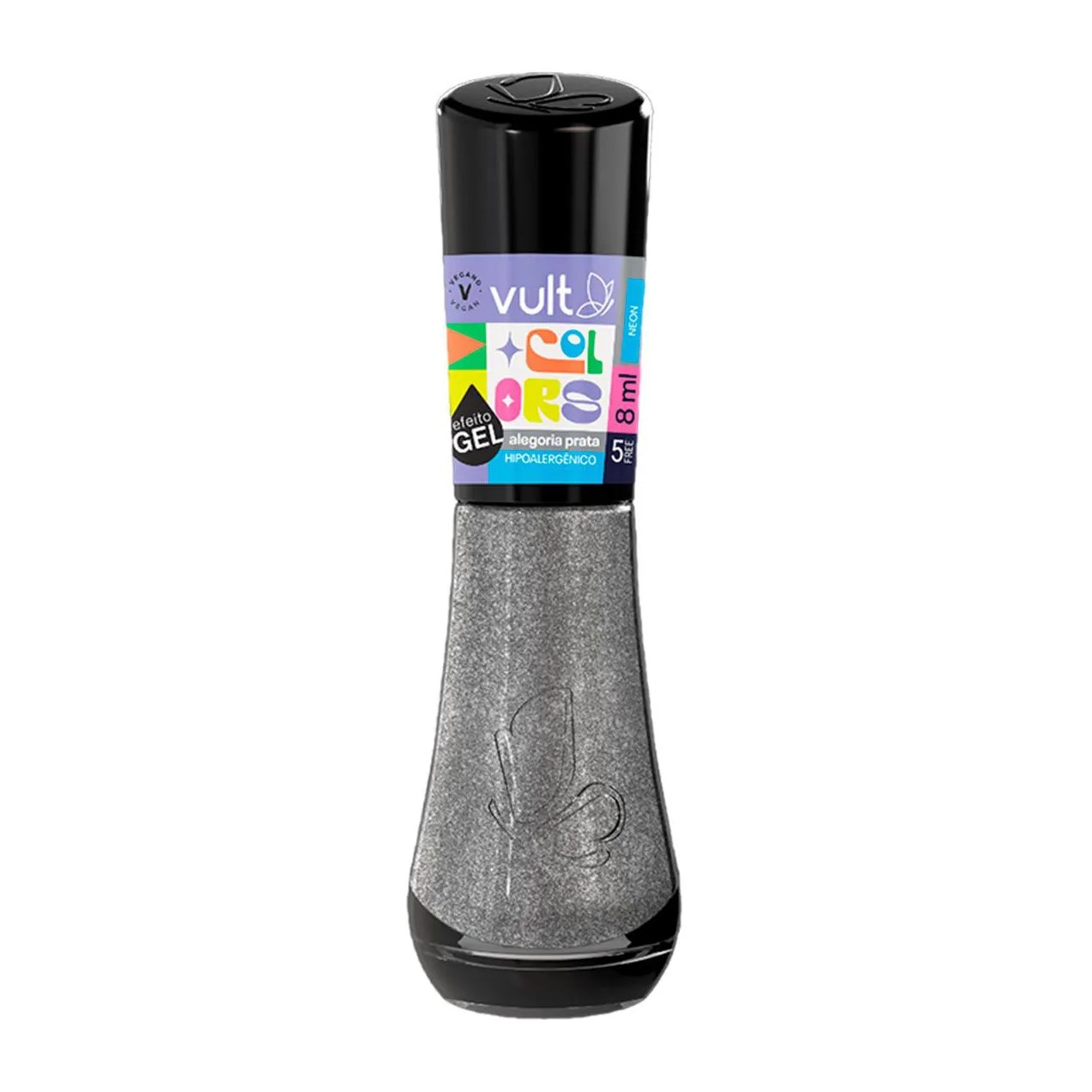 Esmalte Cintilante Vult Colors Efeito Gel Neon 5Free 8ml - Alegoria Prata