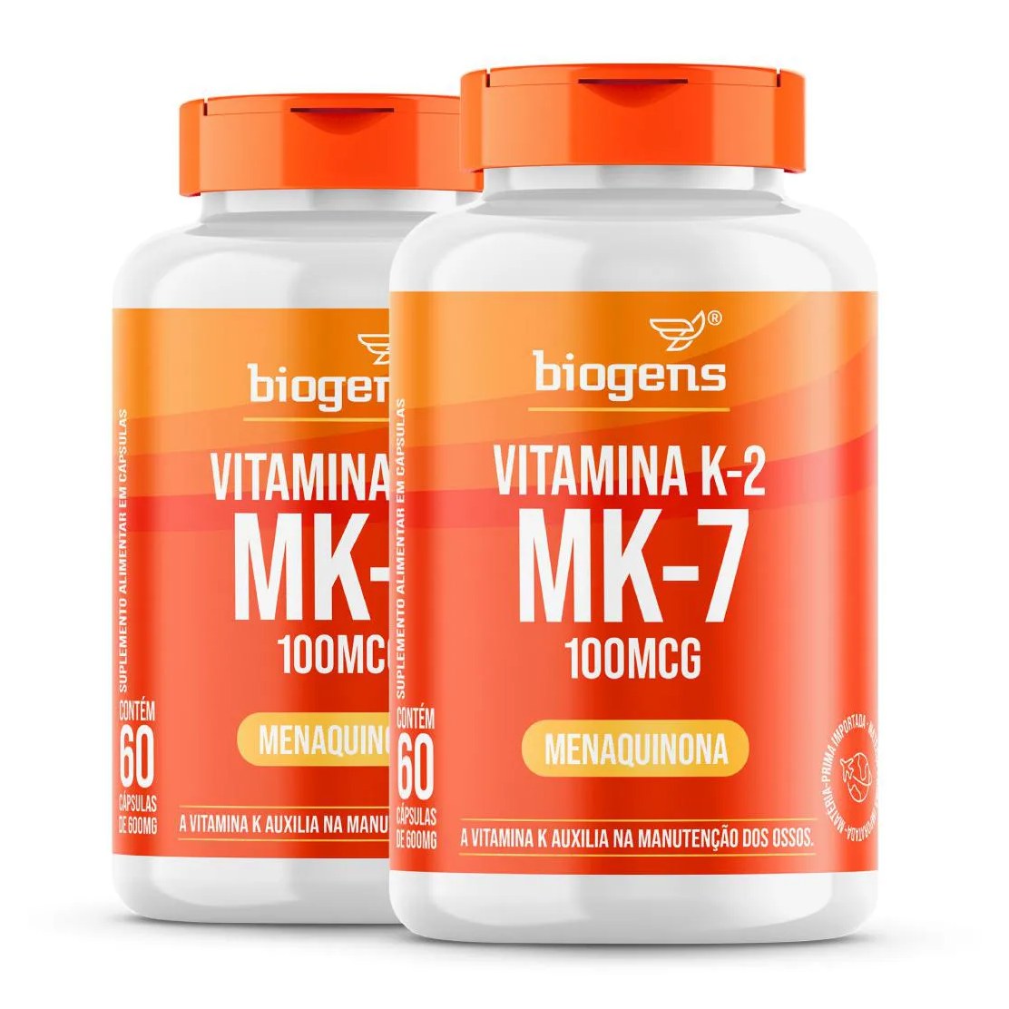 Biogens kit 2x vitamina k2 mk-7, 60 cápsulas, 100mcg, mk7