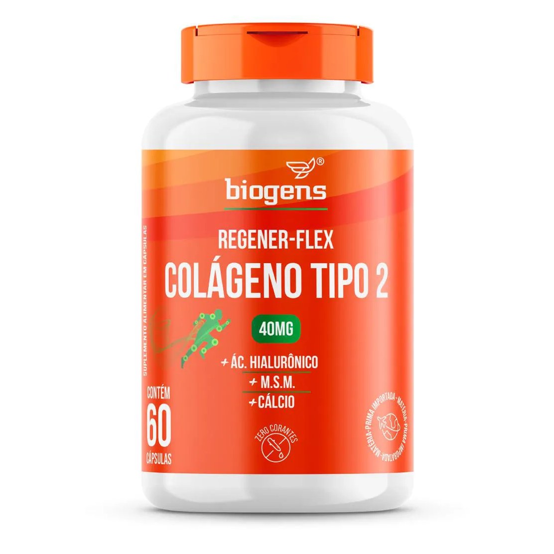 Regener Flex Colágeno Tipo 2 40mg, Cálcio, 60 Cápsulas, Biogens sem Sabor