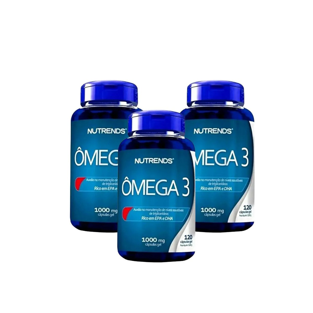 Ômega 3 1000mg Óleo de Peixe 120 Cápsulas Nutrends - Kit 03 Unidades sem Sabor